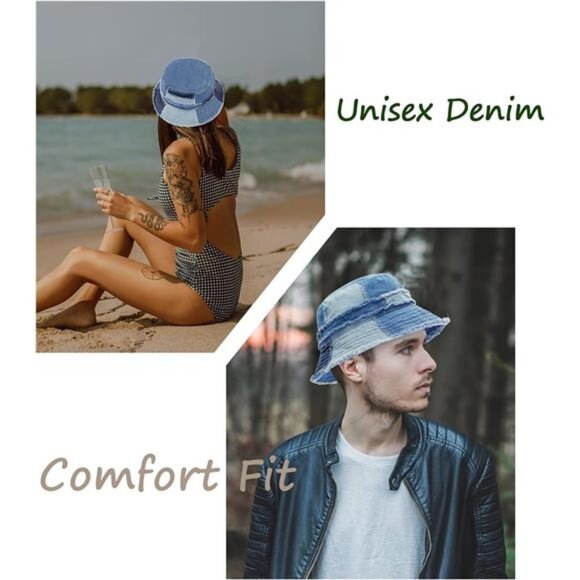 Unisex Denim Bucket Hat Washed Packable Summer Beach Sun Hat main image 4
